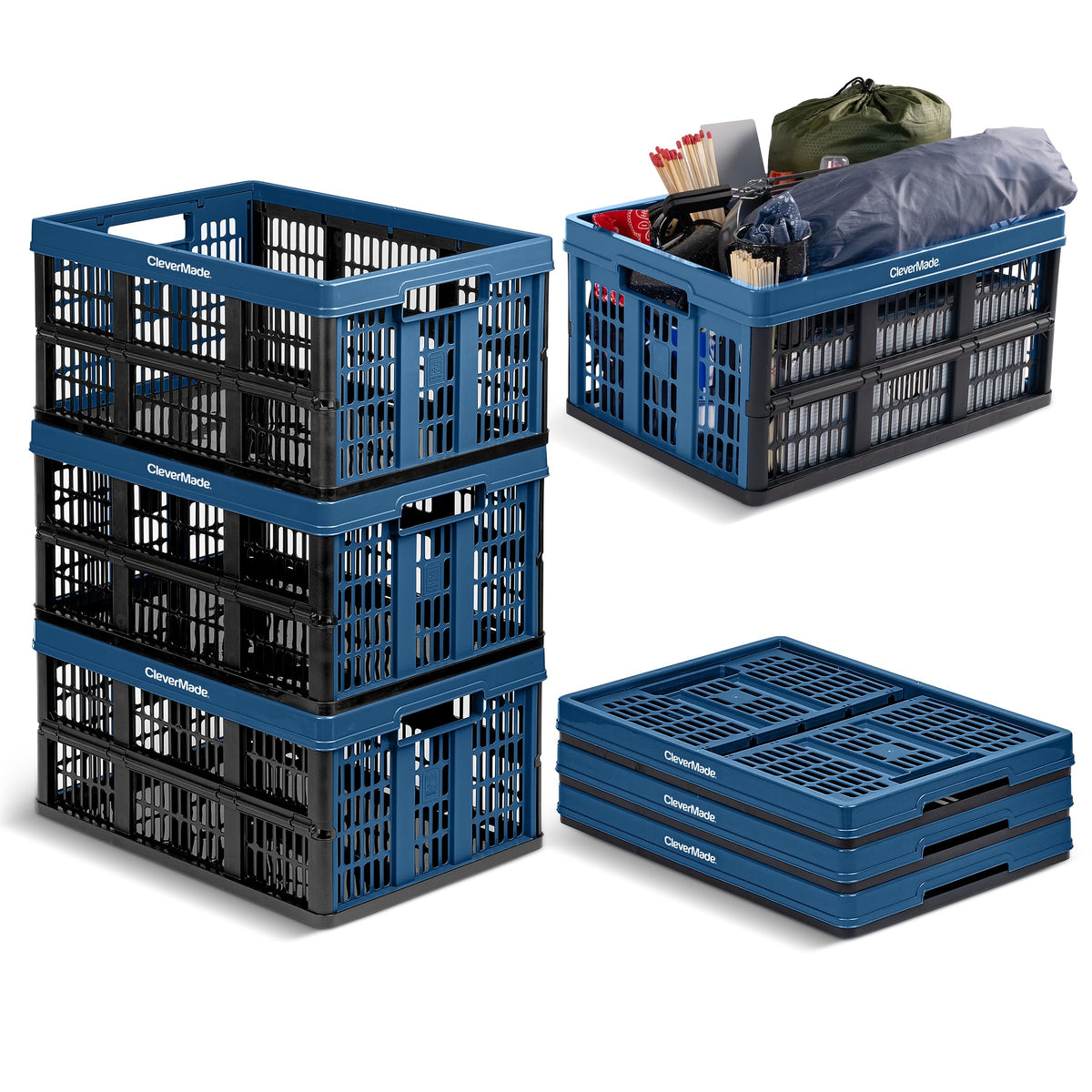 CleverMade Collapsible Utility Crate For Storage, 45L 1 Pack, Obsidian