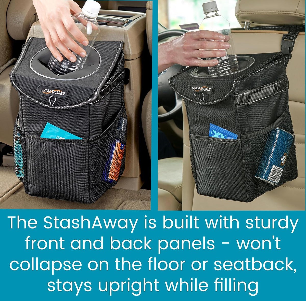 High Road StashAway Heavy Duty Car Trash Can with Rubber Lid