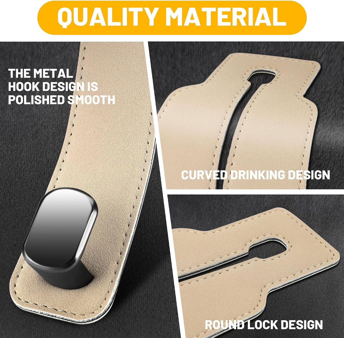 Amelity Car Headrest Hooks, Purse Hook for Car 4 Pack Beige