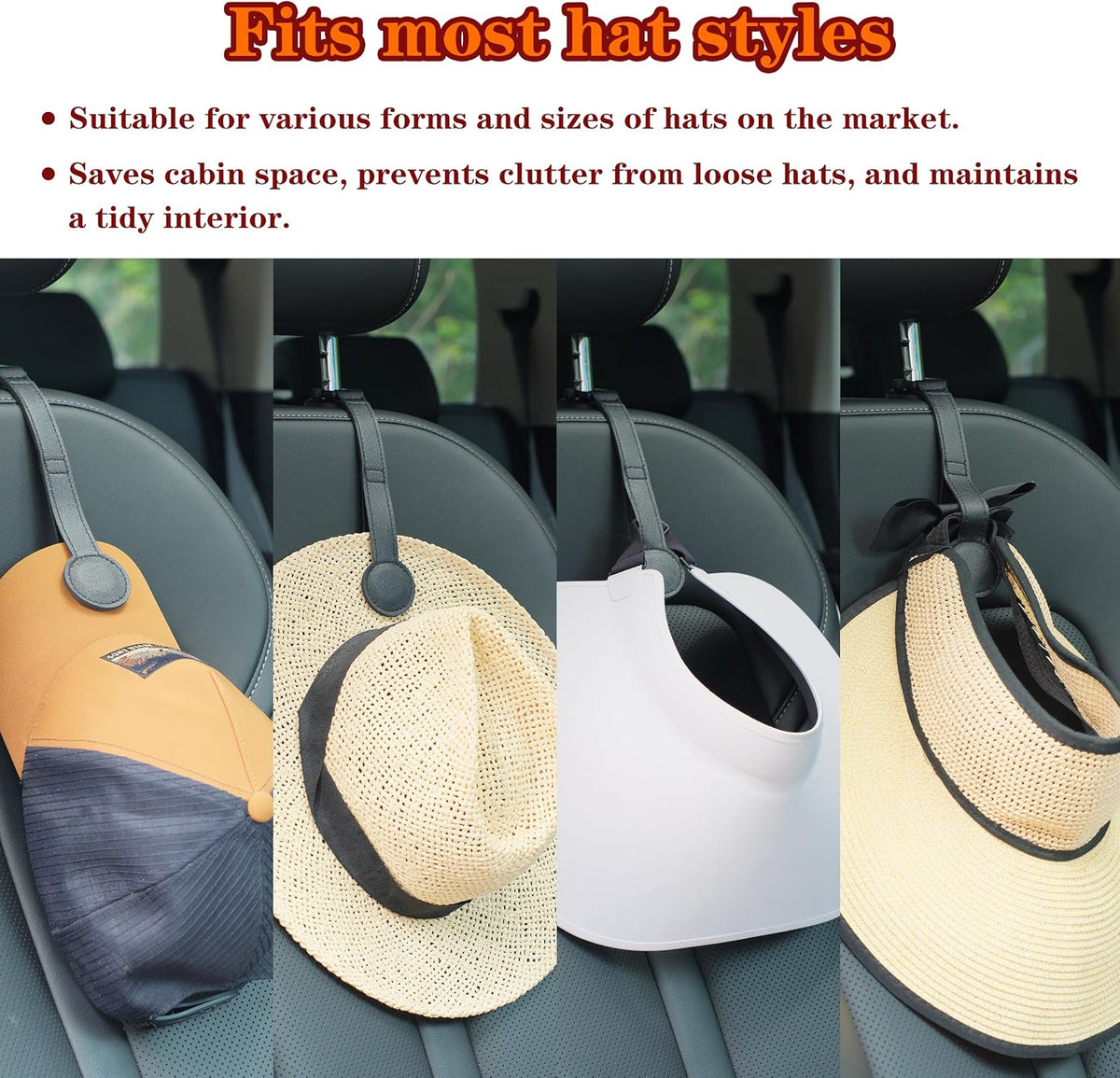 2 Pack Cowboy Hat Hanger for Car, Magnetic Hat Holder for Truck, Jeep, SUV, Headrest Hook Organizer for Caps, Keys, Sunglasses, Bags (Black) (2)